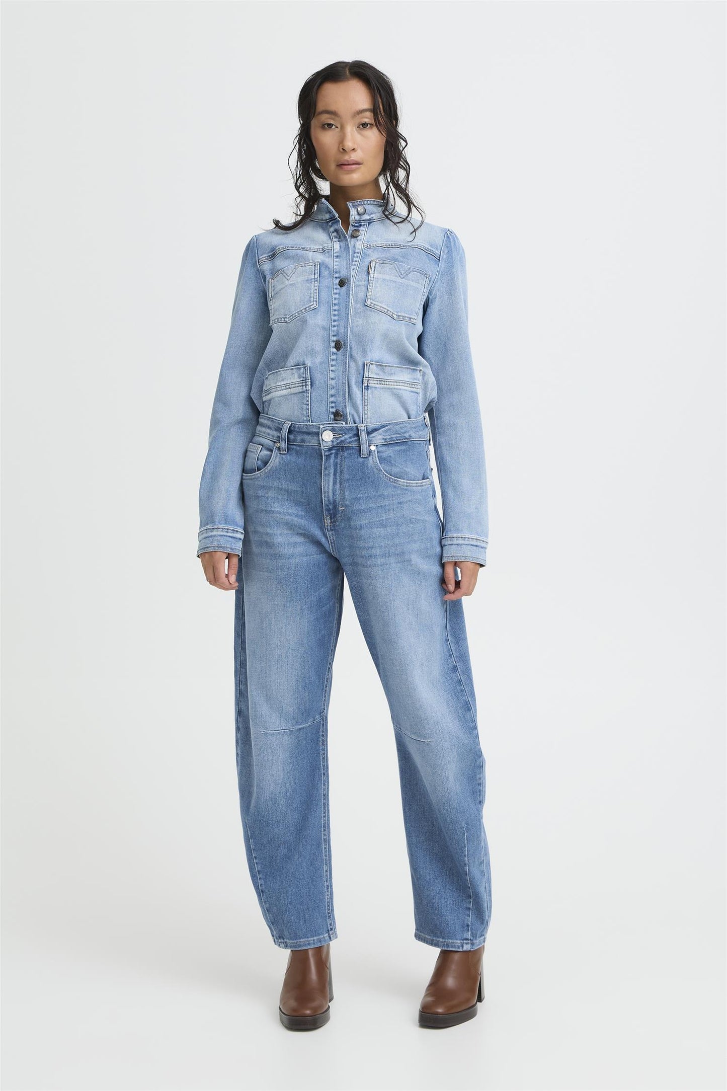 Pulz Anni HW Jeans Barrel Leg Med Blue