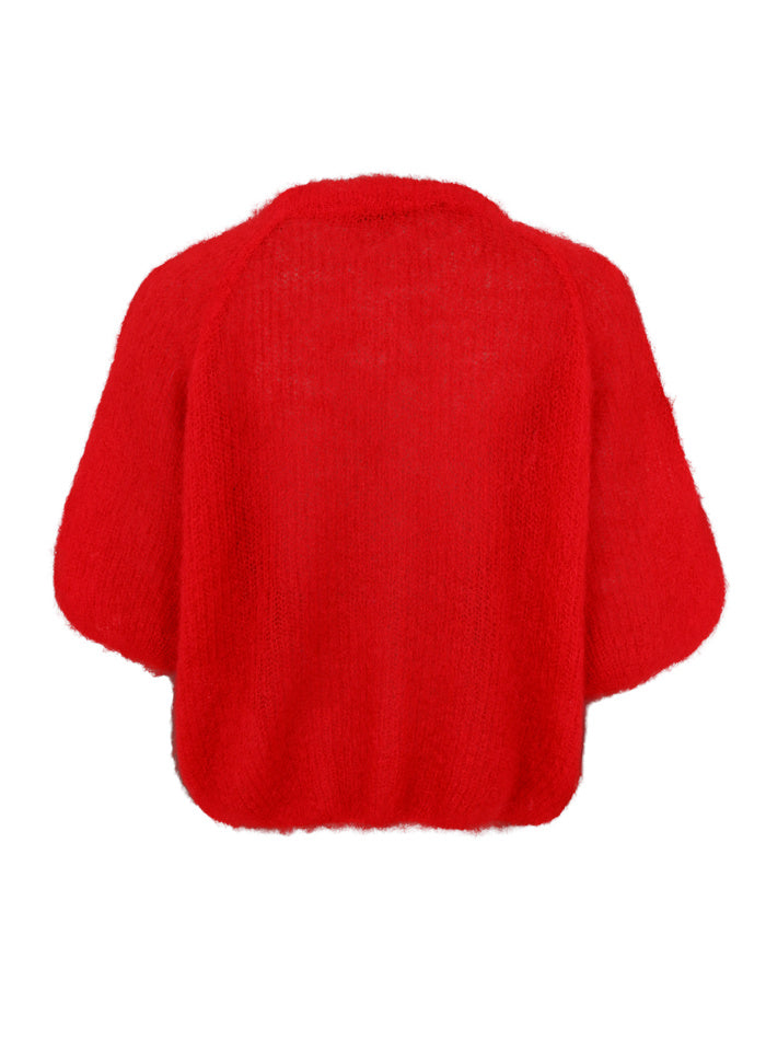Black Colour Bjoerk Patent Knit Cardigan Red
