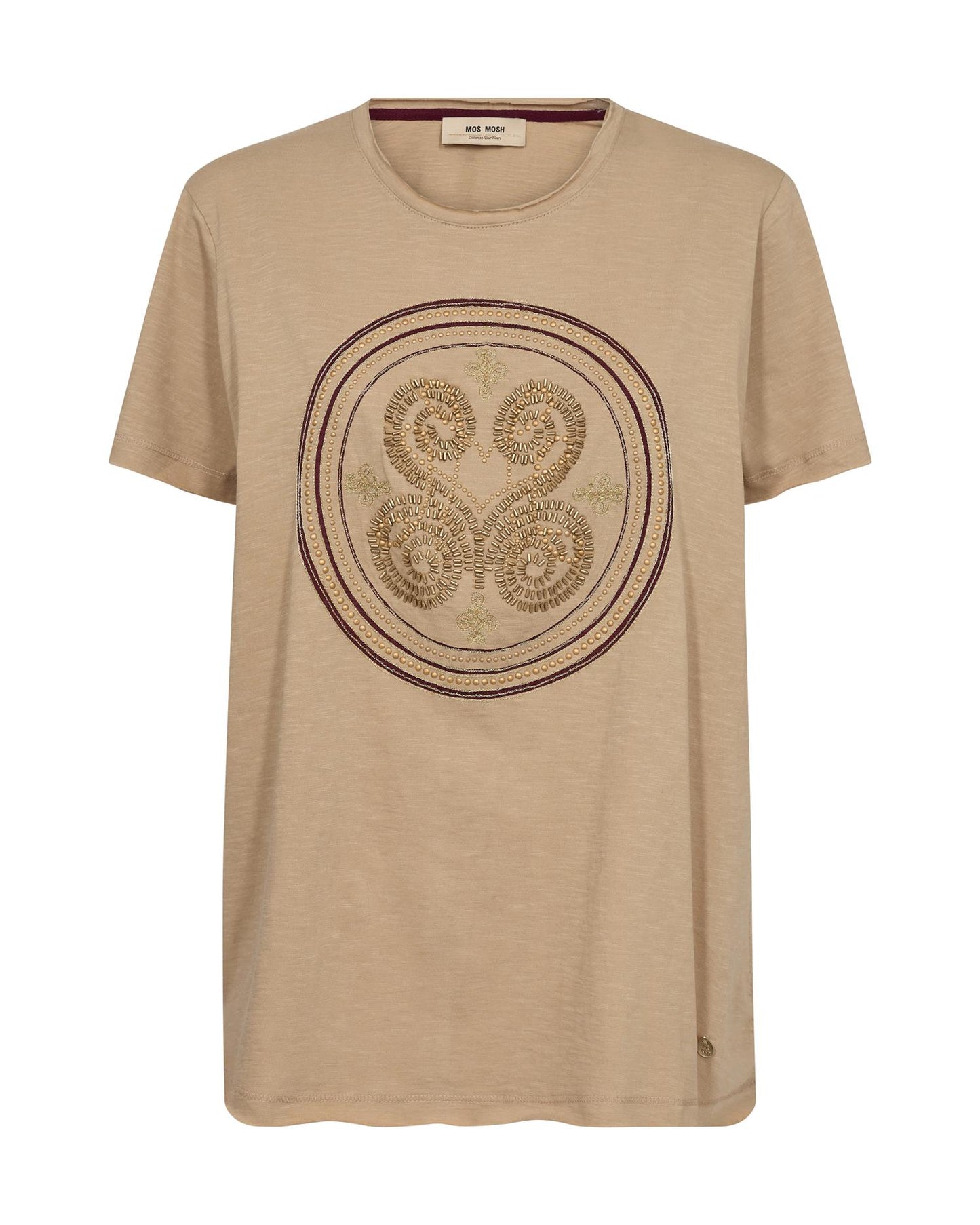 Mos Mosh Zano O-SS Embroidery Tee Sesame