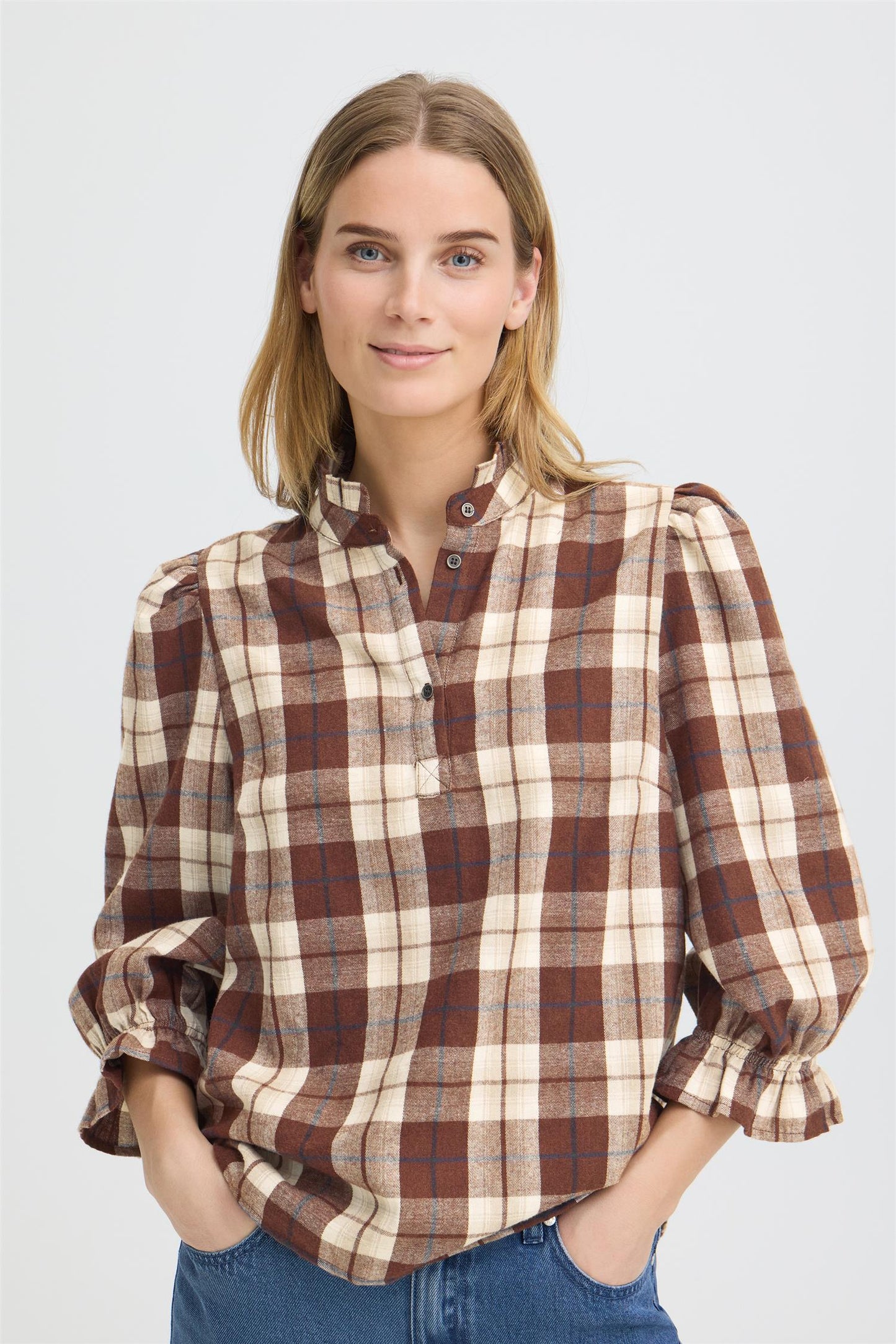 Pulz Deva Blouse Brown Check