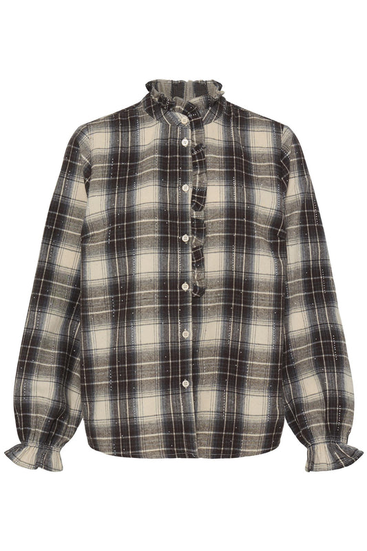 Pulz Kamma LS Frill Shirt Beige/espresso