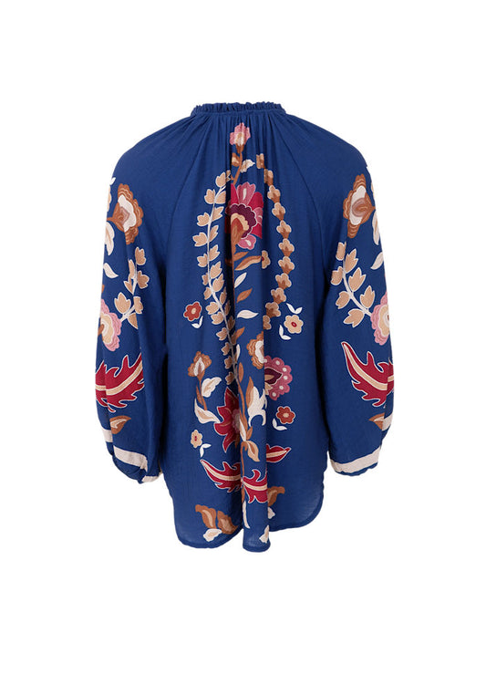 Black Colour Marigold Blouse Dk Blue Flower