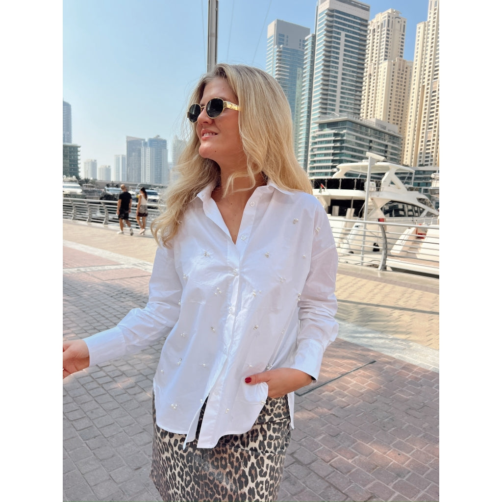 Rah Oslo Cena Cotton Shirt w/ Pearls White