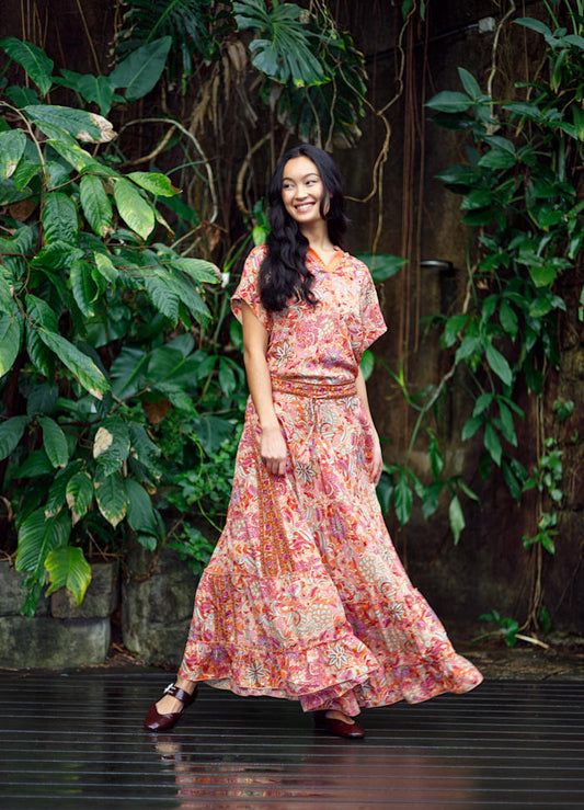 Black Colour Luna Maxi Frill Skirt Pacifique Orange