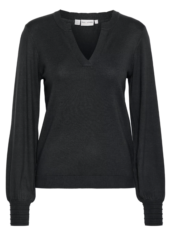 Pulz Sara LS Flounce Pullover Black Beauty