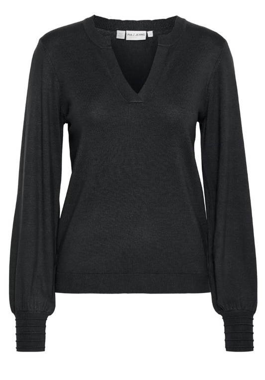 Pulz Sara LS Flounce Pullover Black Beauty