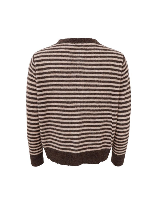 Black Colour Dell Striped Knit Cardigan Coffee