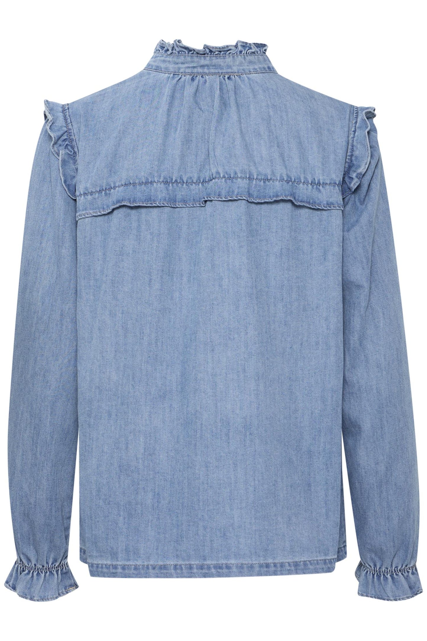 Pulz Malia Flounce Shirt Light Blue Denim