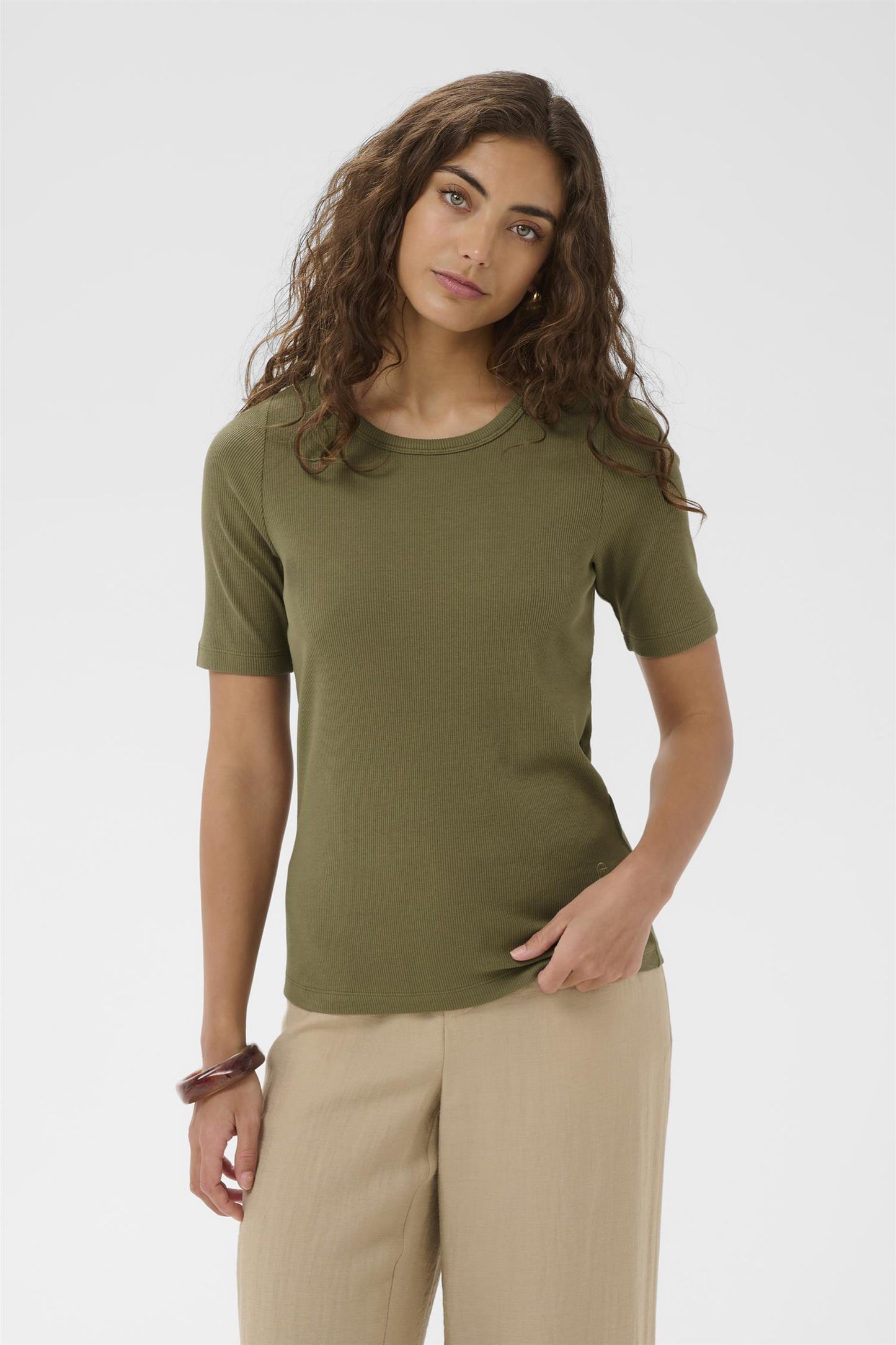 Culture Alyssa Rib T-Shirt Dusky Green