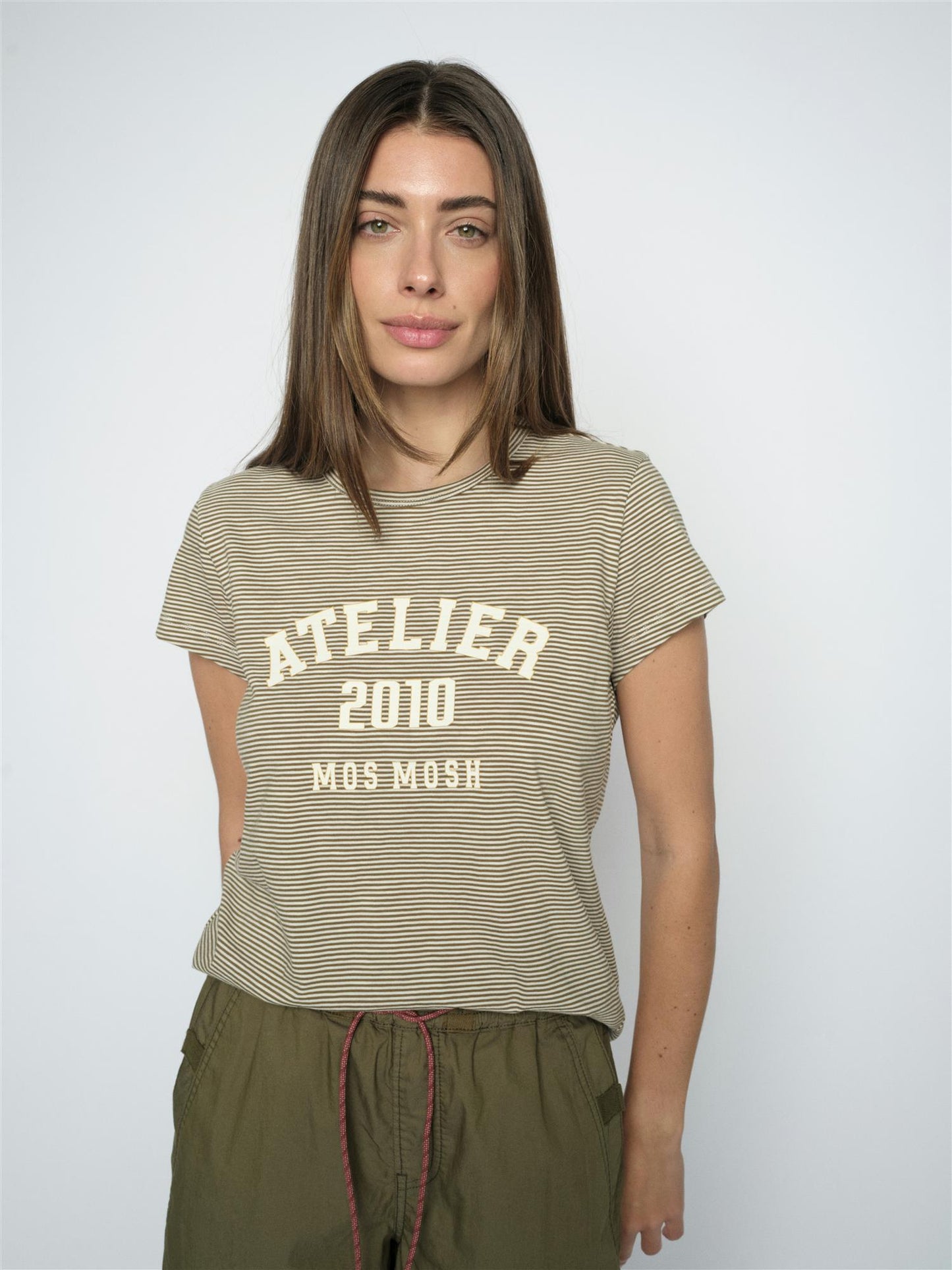 Mos Mosh Camp o-ss Stripe Tee Burnt Olive