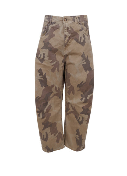 Black Colour Aila Barrel Pant Brown Camouflage