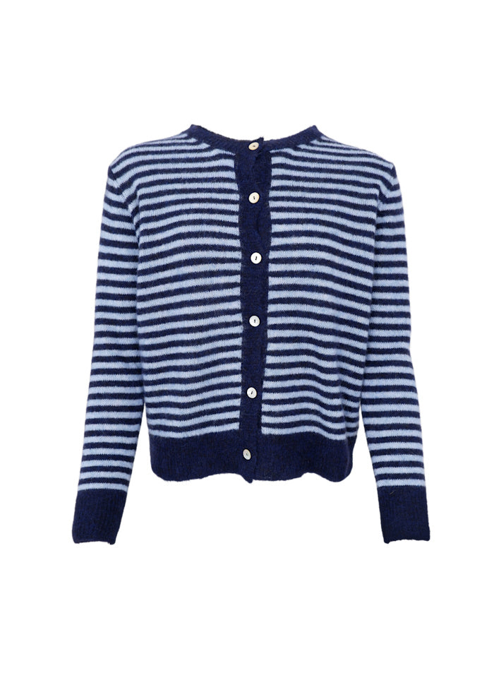 Black Colour Dell Striped Knit Cardigan Navy