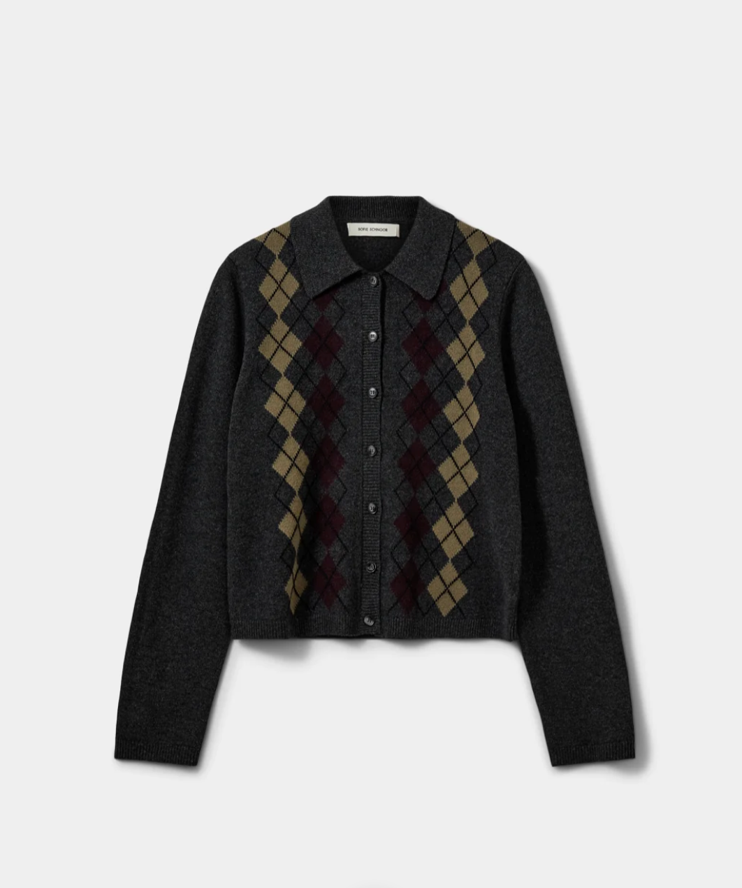 Sofie Schnoor Pamin Argyle Knit Cardigan Dark Grey