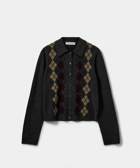 Sofie Schnoor Pamin Argyle Knit Cardigan Dark Grey
