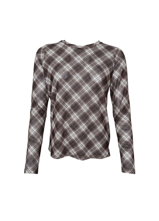 Black Colour Kamma Mesh Blouse Brown Tartan
