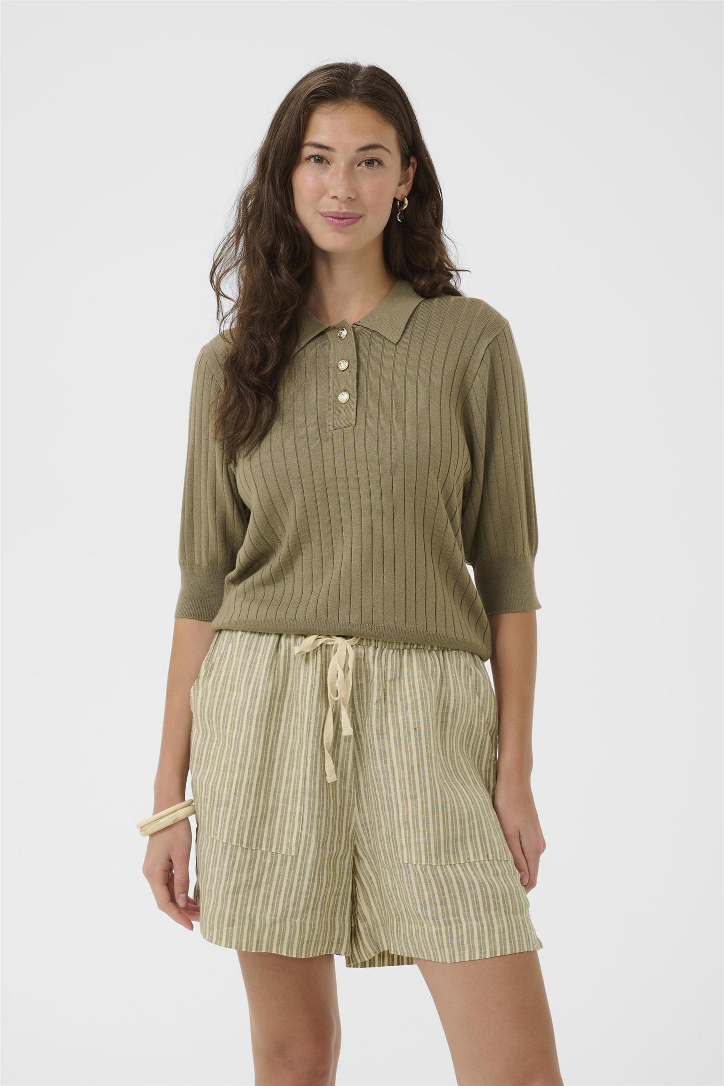 Culture Sophi Annemette SS Polo Dusky Green