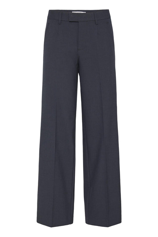 Pulz Bindy Melange HW Pant Wide Leg Dark Sapphire