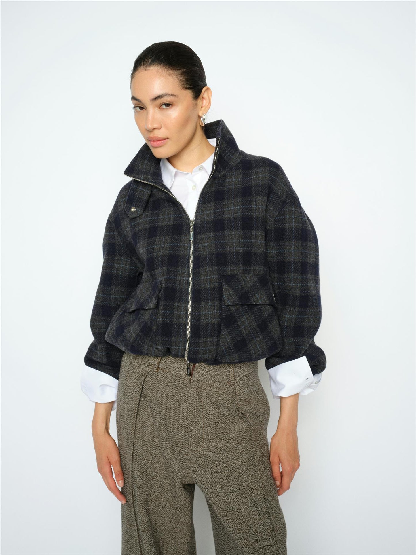 Mos Mosh Camille Check Jacket Salute Navy