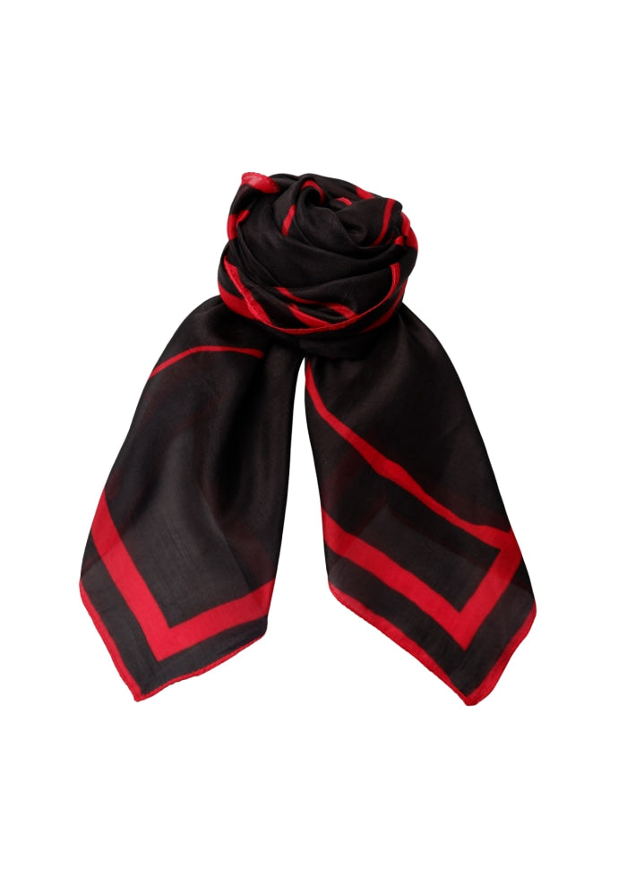 Black Colour Carrie Silk Scarf Black Red