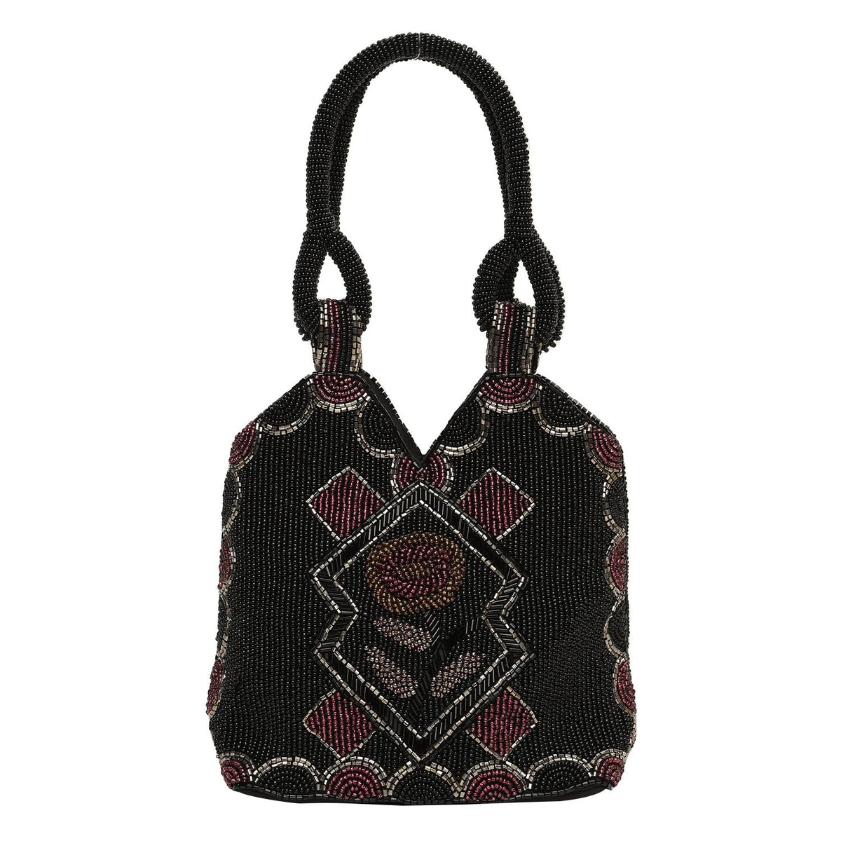 Close to my Heart Beaded Handle Purse Black/Burgundy