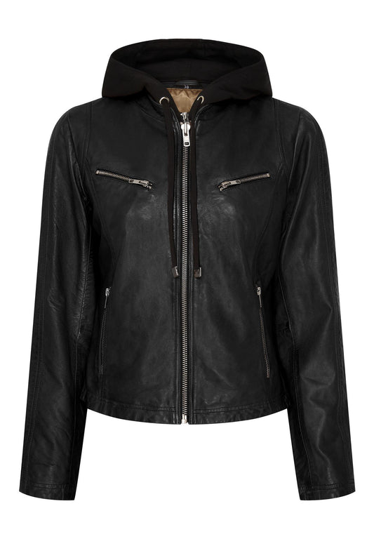 Notyz Biker Jacket w. Jersey Hood Black