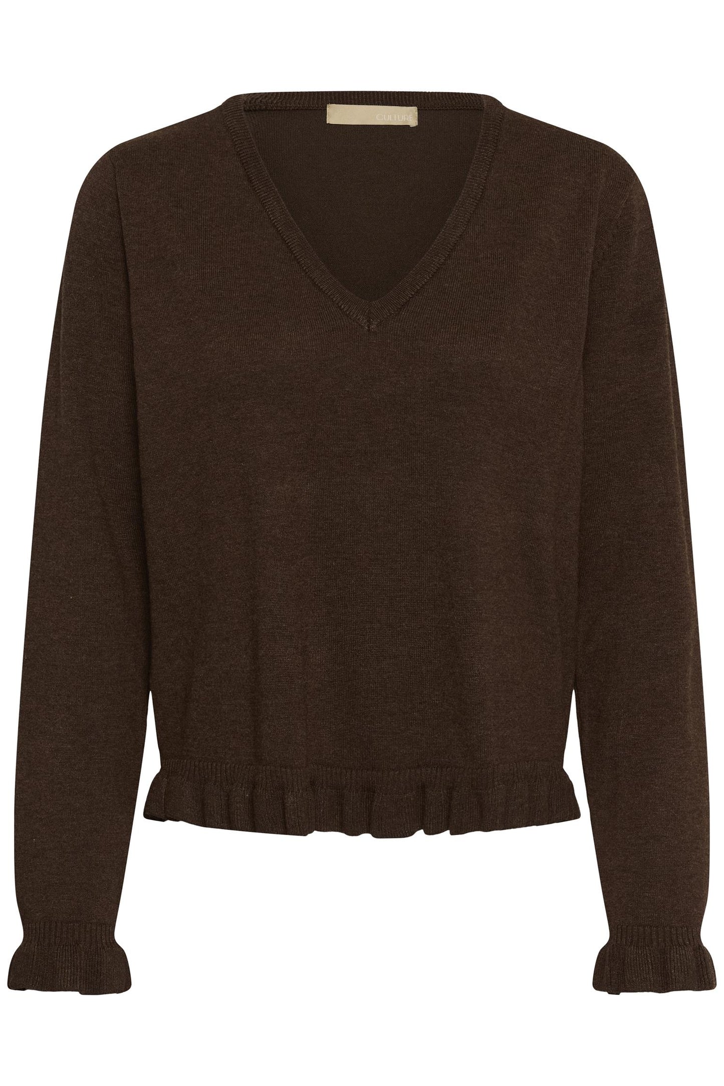Culture Clare Annemarie Frill V-neck Coffee Bean