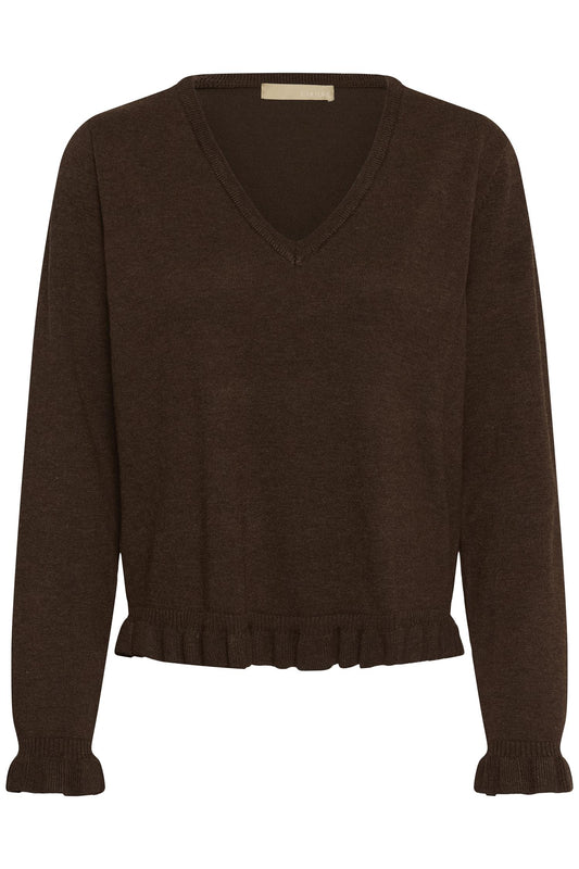 Culture Clare Annemarie Frill V-neck Coffee Bean