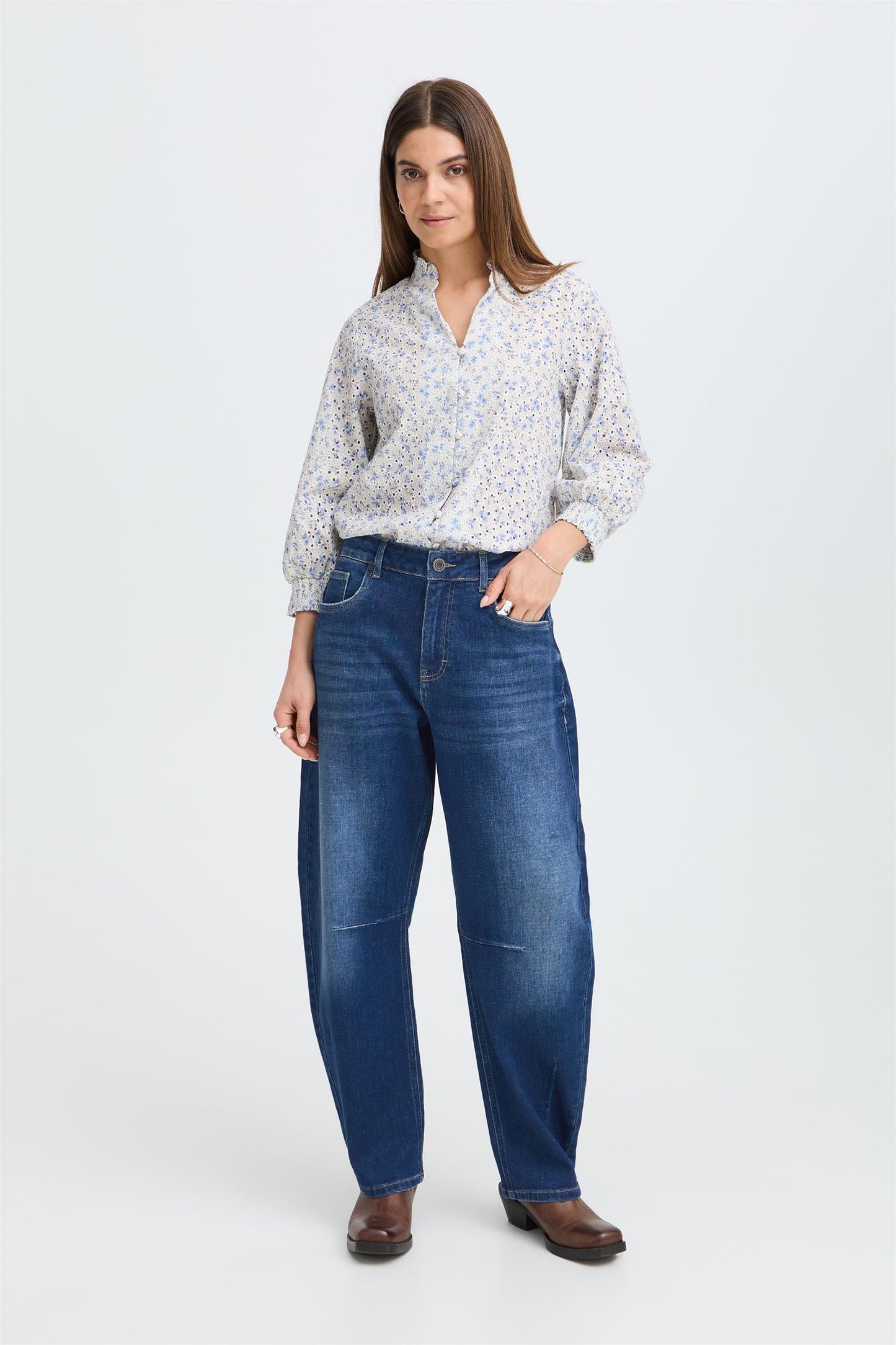 Pulz Anni HW Jeans Barrel Leg Dark Blue Denim
