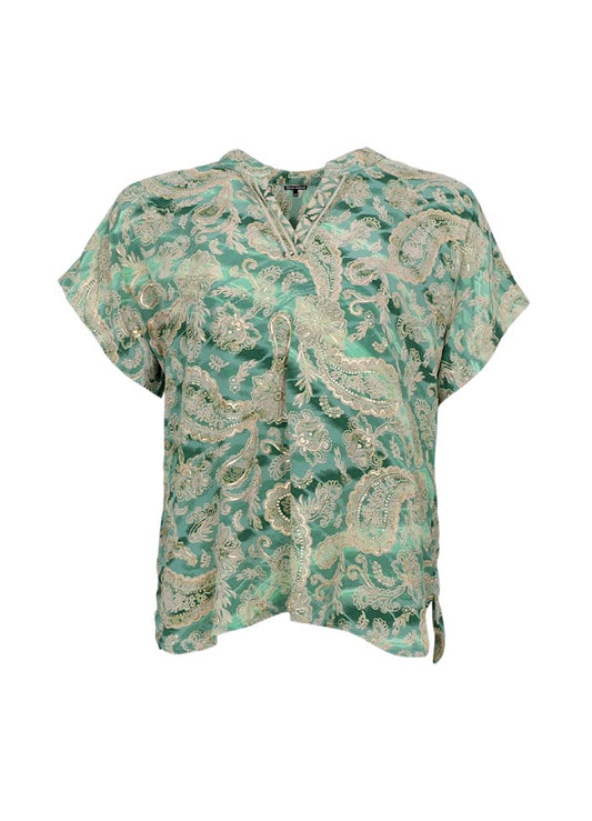 Black Colour Luna Andrea SS Top Floral Green