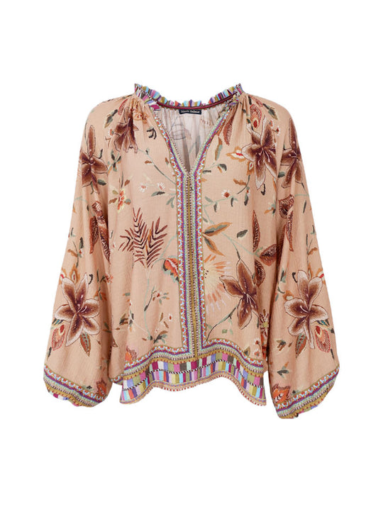 Black Colour Art Crepe Blouse Lt. Nougat