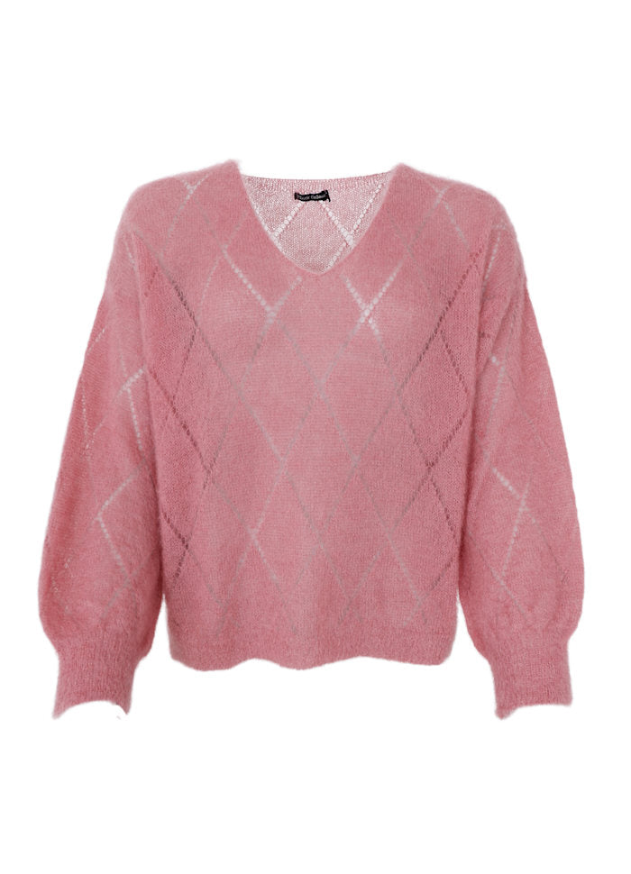Black Colour Bjoerk Argyle Jumper Warm Rose