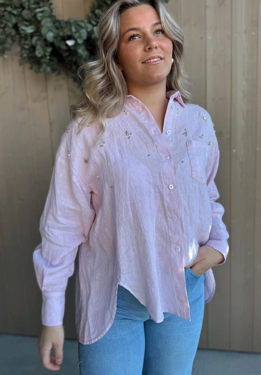 Rah Oslo Stonewash Shirt Pearls Light Pink
