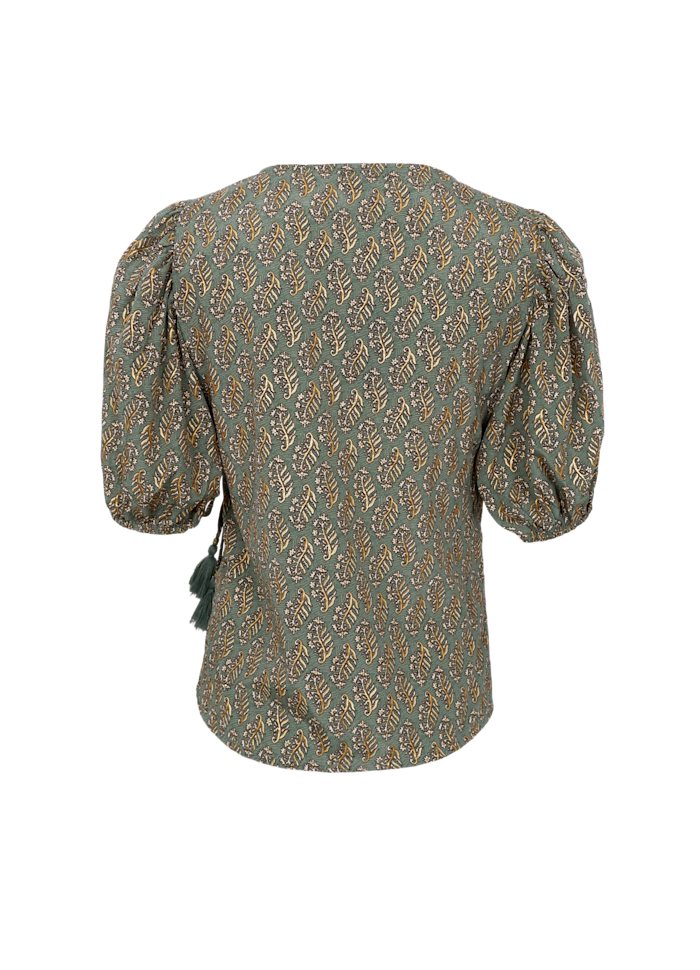 Black Colour Luna Puff Sleeve Wrap Olive Mist