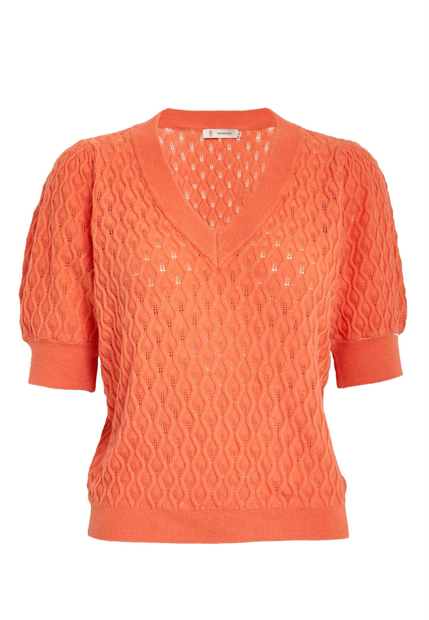 Peppercorn Rosalia Puff Sleeve Knit Tee Warm Coral