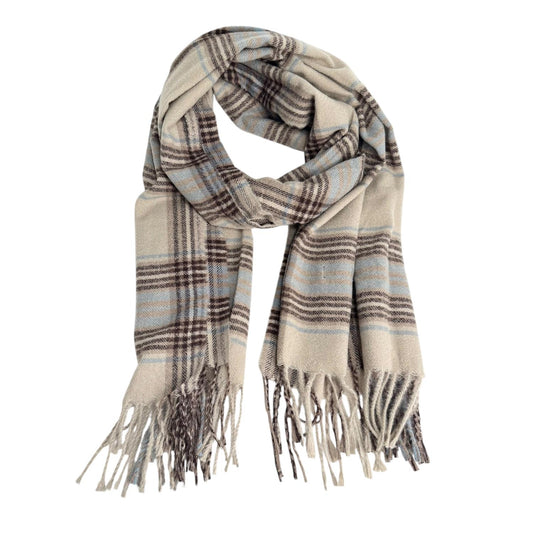 Noma Ull/Cashmere Ruteskjerf Offwhite/Blå