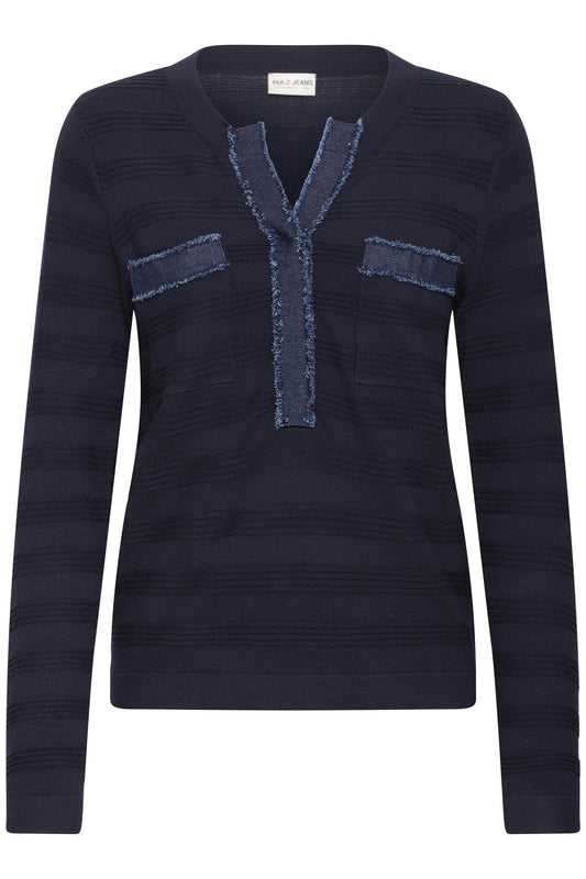 Pulz Sara Denim Mix Knit Dark Sapphire
