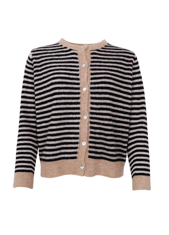 Black Colour Dell Striped Knit Cardigan Black