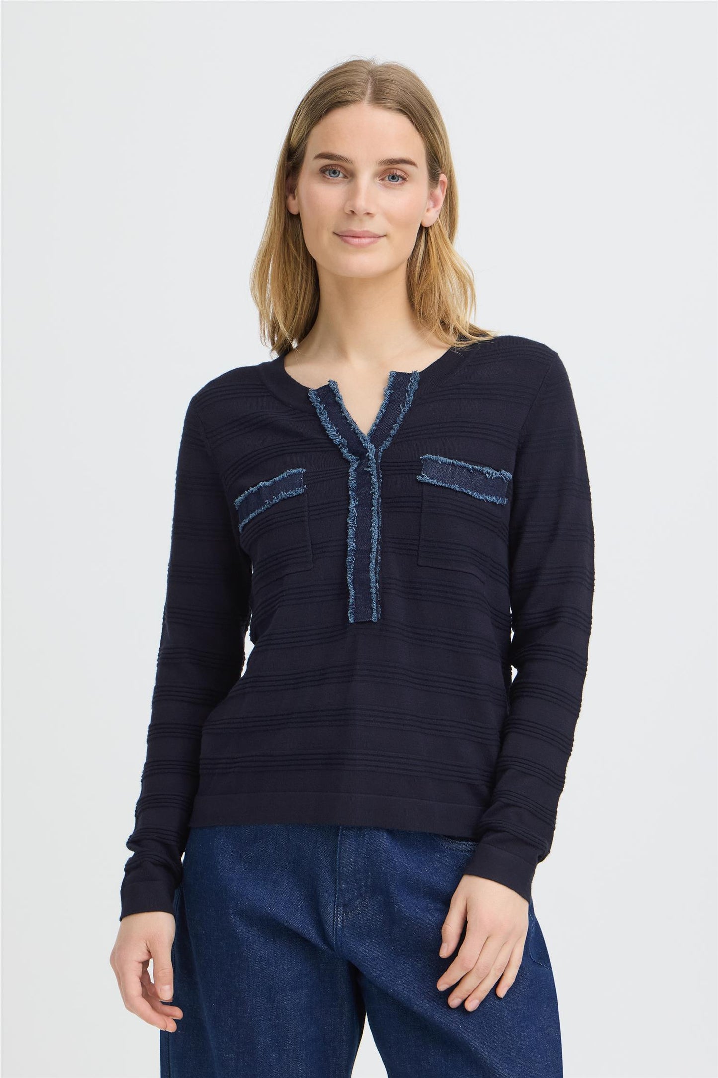 Pulz Sara Denim Mix Knit Dark Sapphire
