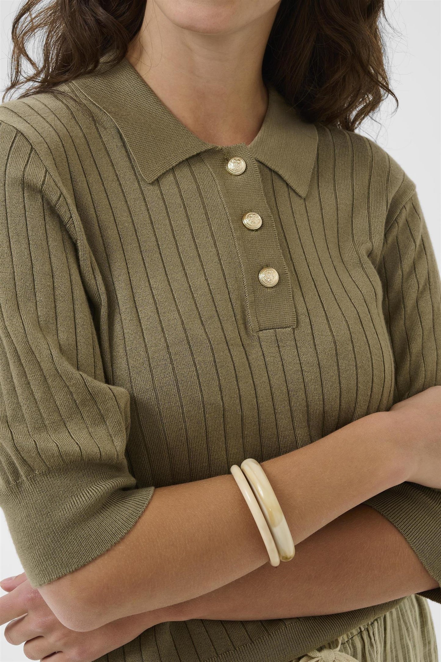 Culture Sophi Annemette SS Polo Dusky Green