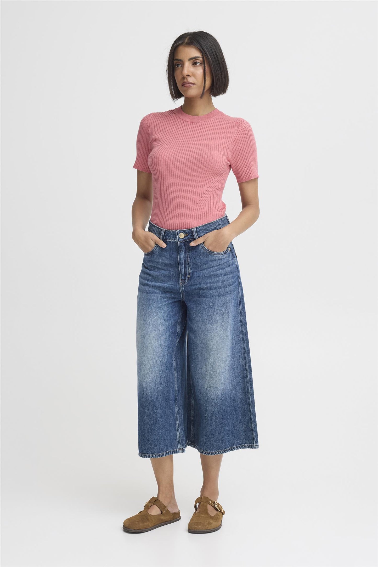 Pulz Alexi Jeans Wide Leg Med Blue Denim