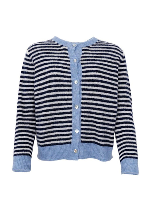 Black Colour Dell Striped Knit Cardigan Navy