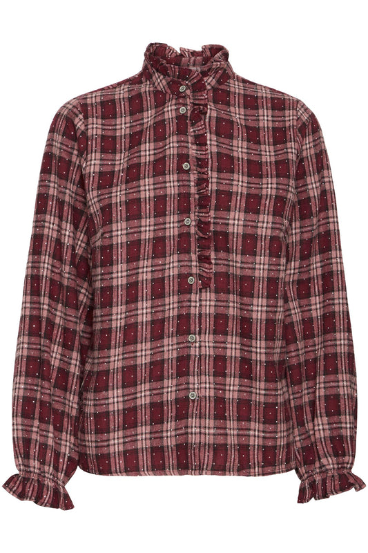 Pulz Katelyn LS Frill Shirt Red Rose