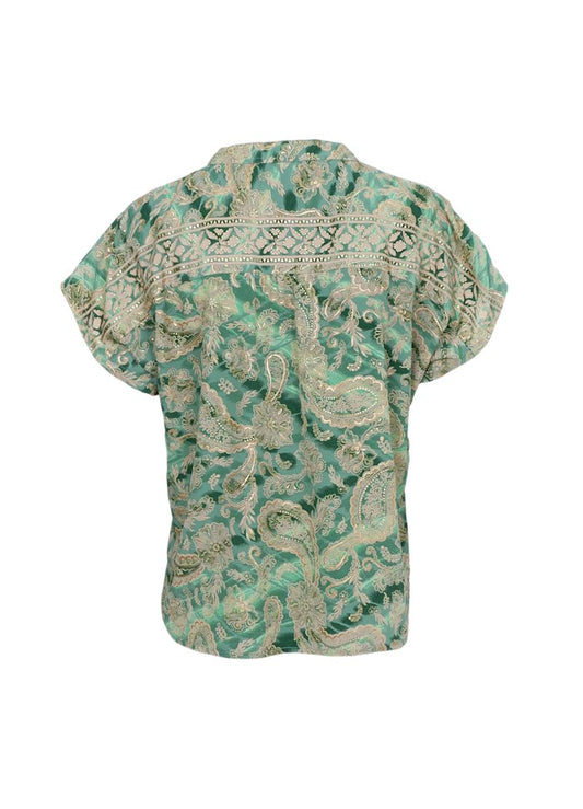 Black Colour Luna Andrea SS Top Floral Green