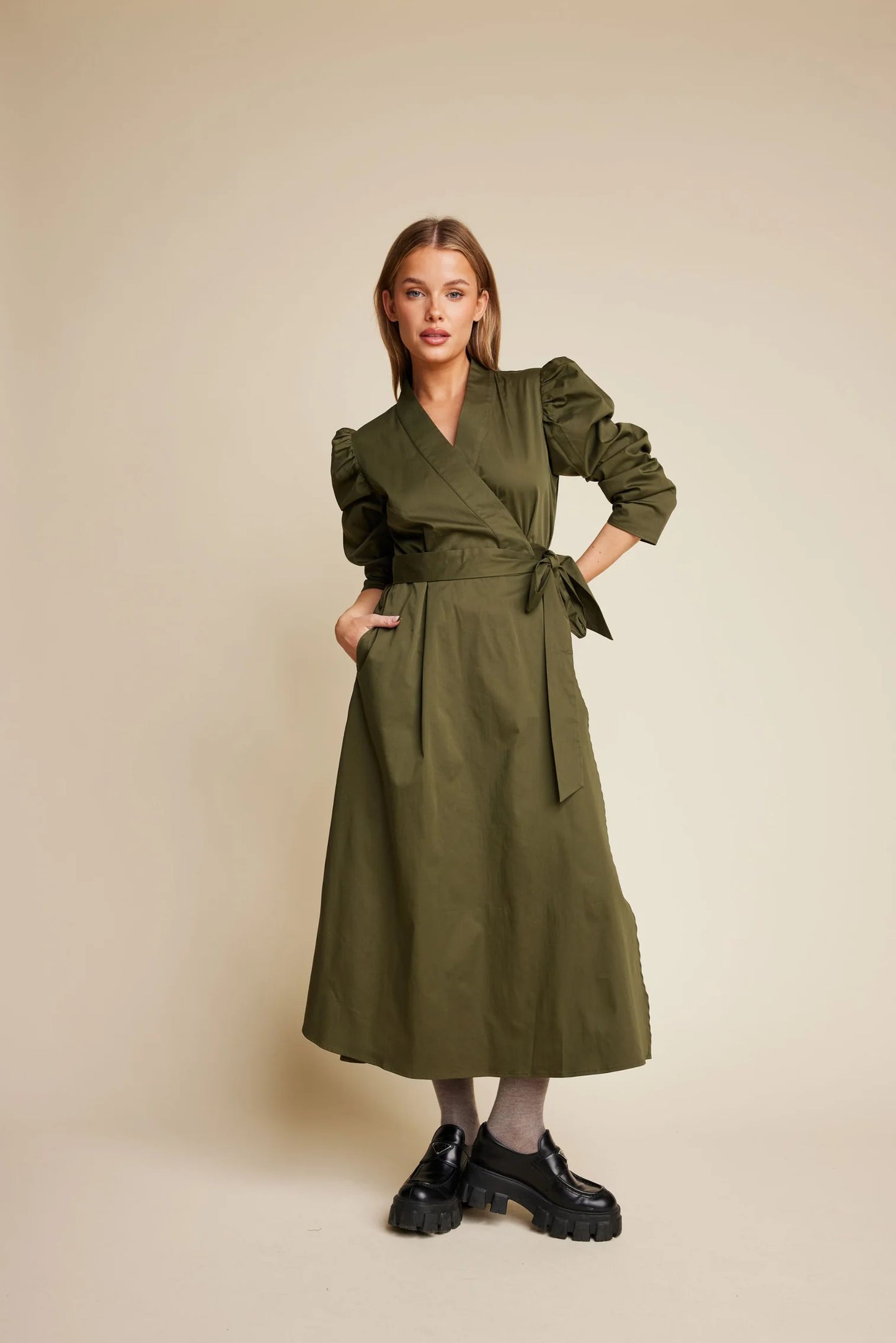 Line of Oslo Scarlett Solid Dress Army