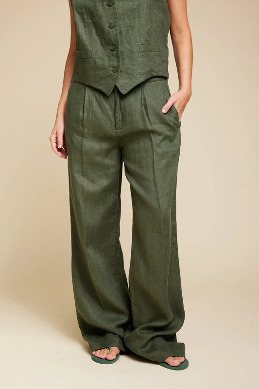 Line of Oslo Moon Linen Trouser Army