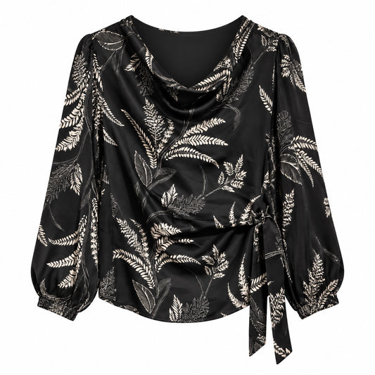 Rah Oslo Wrap Blouse Print Nero Palm