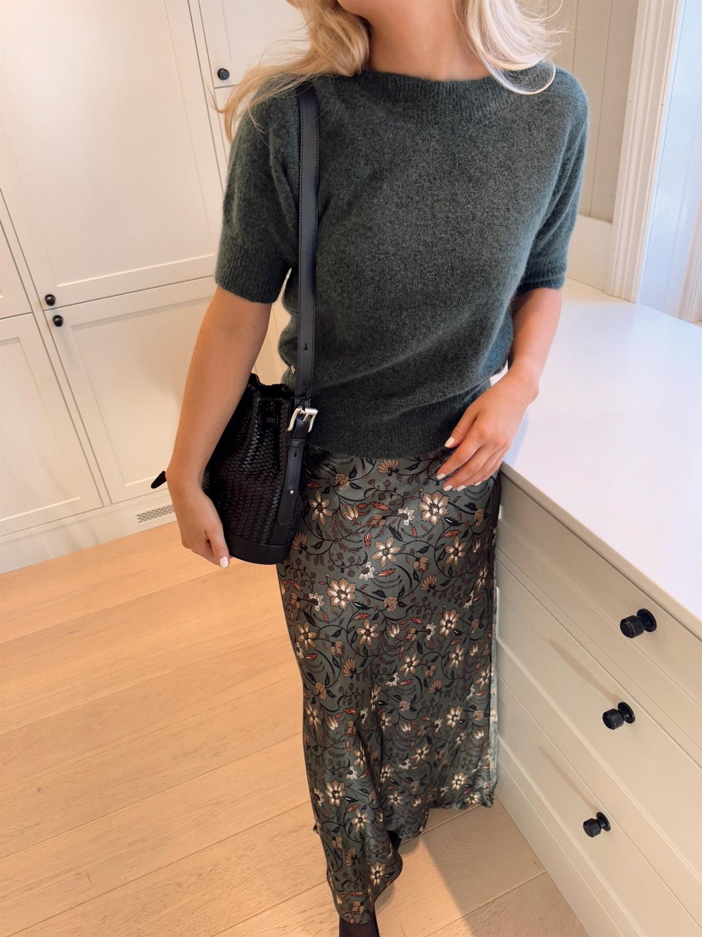 Rah Oslo Long Bias Cut Skirt Green Midi Print