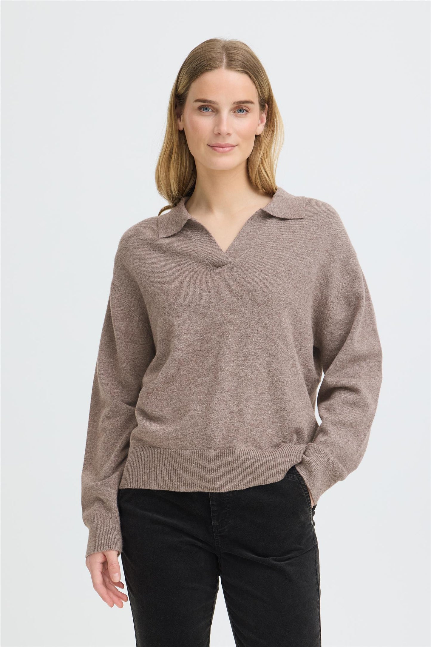 Pulz Steffi Open Polo Pullover Chocolate