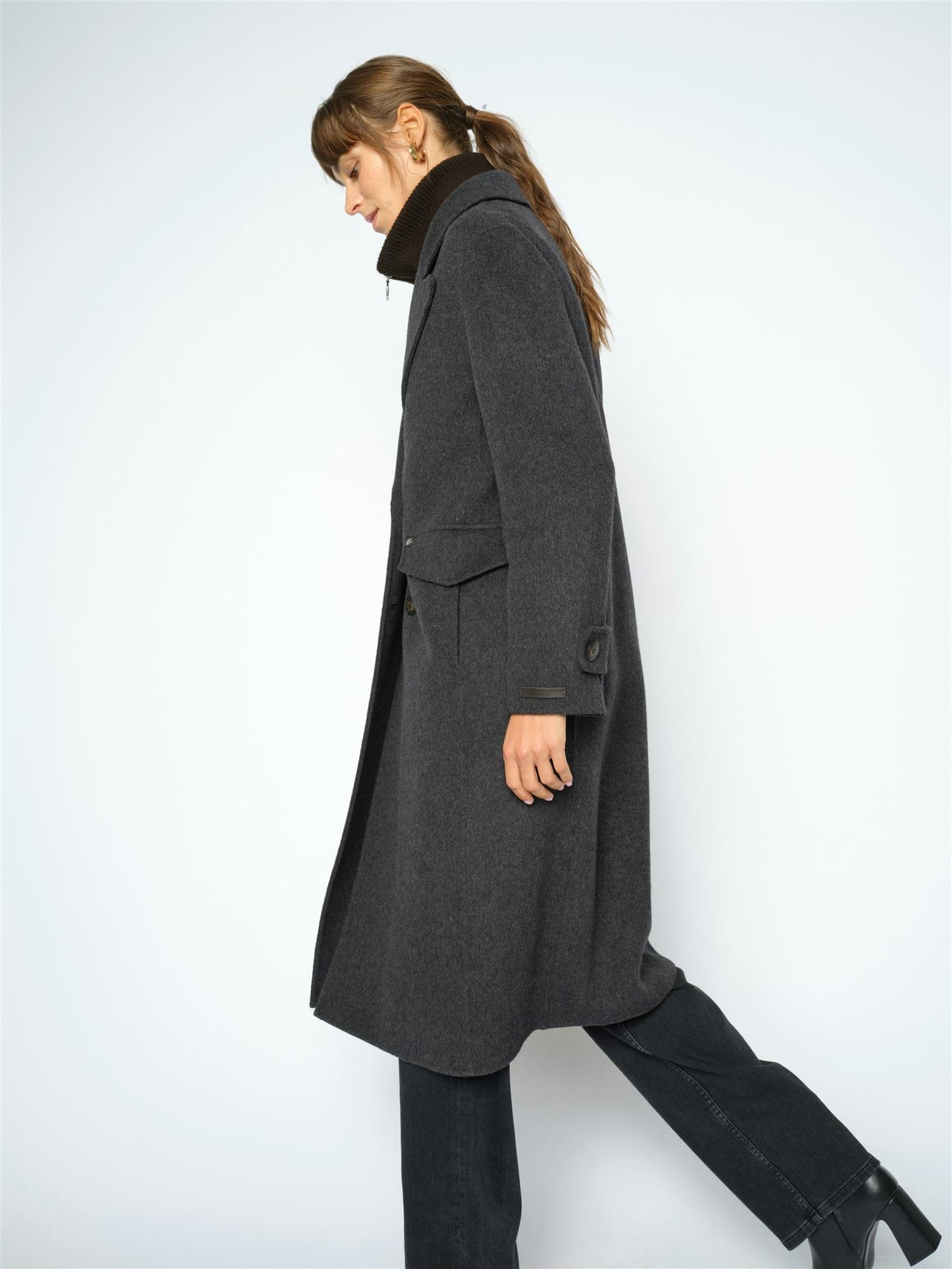 Mos Mosh Alva Loisa Mock Neck Coat Antracite