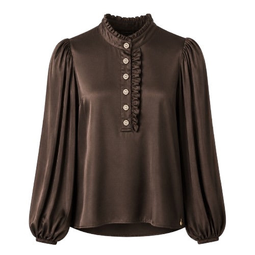 Rah Oslo Solid Sateng Blouse Moro